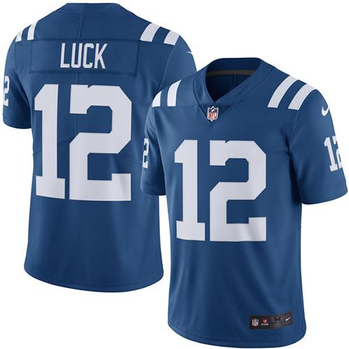 Nike Colts #12 Andrew Luck Royal Blue Men's Stitched NFL Limited Rush Jersey - Click Image to Close